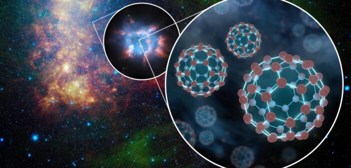 illustration of buckyballs in a planetary nebula