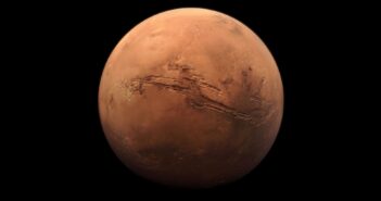 A photograph of an entire visible hemisphere of Mars.