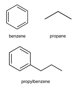 skeletal formulae of aromatic and aliphatic molecules