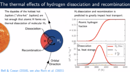 presentation slide showing an illustration of molecular hydrogen disassociation on an ultra-hot Jupiter