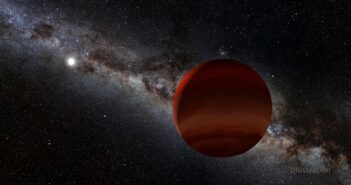 Illustration of a brown dwarf orbiting a white dwarf