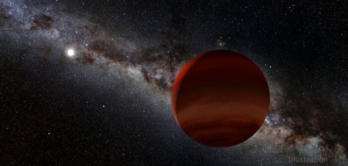 Illustration of a brown dwarf orbiting a white dwarf